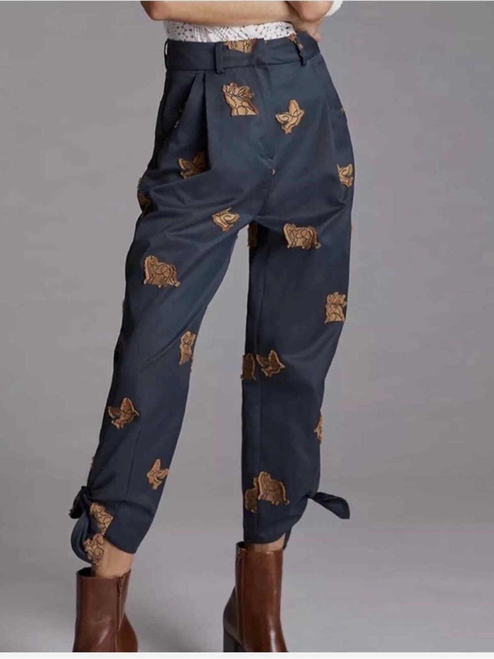 Anthropologie Beatrice Appliqué Jacquard Tapered Pants